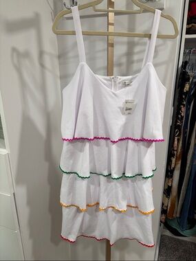Versona White Tiered Sundress with Pink, Green, Orange, Red Trim